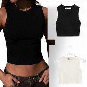 ZARA Women's Black & White Ribbed Crop Tops {Medium} {Qty: 2}